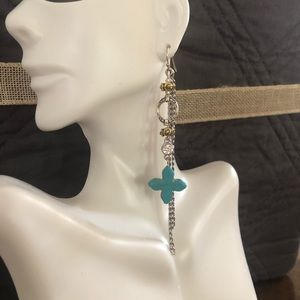 Two Tone Turquoise Cross Statement Dangle Earrings
